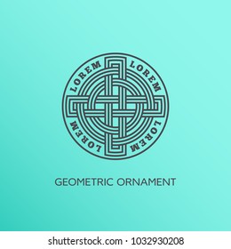 Geometric emblem design template in linear style on a smooth gradient background. Vector illustration.