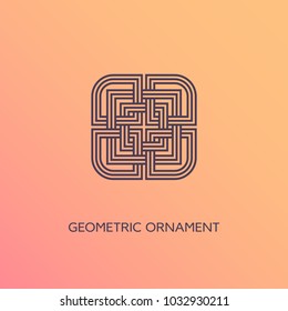 Geometric emblem design template in linear style on a smooth gradient background. Vector illustration.