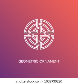 Geometric emblem design template in linear style on a smooth gradient background. Vector illustration.