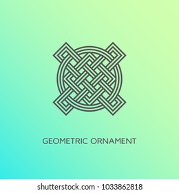 Geometric emblem design template in linear style on a smooth gradient background. Vector illustration.