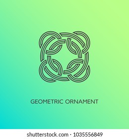 Geometric emblem design template in linear style on a smooth gradient background. Vector illustration.