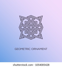Geometric emblem design template in linear style on a smooth gradient background. Vector illustration.