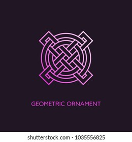 Geometric emblem design template with smooth gradient fill in linear style on a dark background. Vector illustration.