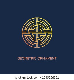 Geometric emblem design template with smooth gradient fill in linear style on a dark background. Vector illustration.