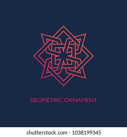 Geometric emblem design template with smooth gradient fill in linear style on a dark background. Vector illustration.