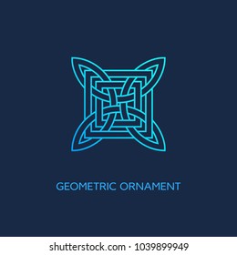 Geometric emblem design template with smooth gradient fill in linear style on a dark background. Vector illustration.