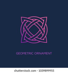 Geometric emblem design template with smooth gradient fill in linear style on a dark background. Vector illustration.