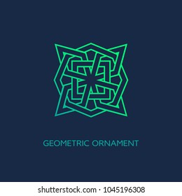 Geometric emblem design template with smooth gradient fill in linear style on a dark background. Vector illustration.