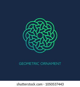 Geometric emblem design template with smooth gradient fill in linear style on a dark background. Vector illustration.