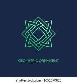 Geometric emblem design template with smooth gradient fill in linear style on a dark background. Vector illustration.