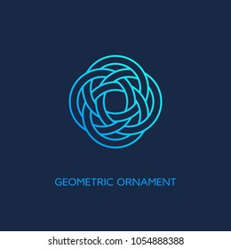 Geometric emblem design template with smooth gradient fill in linear style on a dark background. Vector illustration.