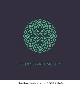 Geometric emblem template design on a dark background. Vector illustration.