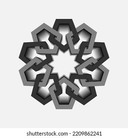 Geometric emblem template design with overlapping elements. Islamic motif. Geometric pattern mandala in Arabic style, monochrome logo isolated on a white background. Vector illustration