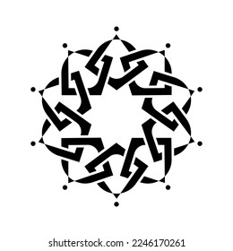 Geometric emblem template design with overlapping elements. Islamic motif. Celtic knot. Geometric pattern mandala in Arabic style, black logo isolated on a white background. Vector illustration