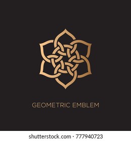 Geometric emblem template design with overlapping elements on a dark background. Vector illustration.