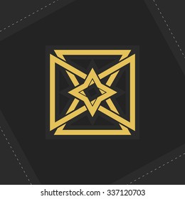 Geometric emblem. Vector arabic ornamental symbol on dark background