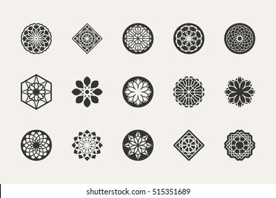 Geometric emblems set. Vector mosaic arabic ornamental symbols