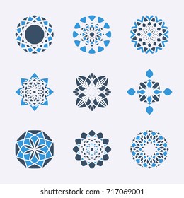 Geometric emblems set. Vector mosaic arabic ornamental symbols