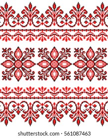 los bordados geométricos son buenos como los viejos patrones intermensurados hechos a mano de la etnia ucraniana. Toalla ucraniana con ornamento, llamada rushnyk, en vector