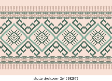 Geometric embroidery design, pixel fabric, ethnic pattern, cross stitch, design for tile, fabric, tapestry, vector, illustration, abstract,background, seamless