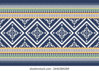 Geometric embroidery design, pixel fabric, ethnic pattern, cross stitch, design for tile, fabric, tapestry, vector, illustration, abstract,background, seamless