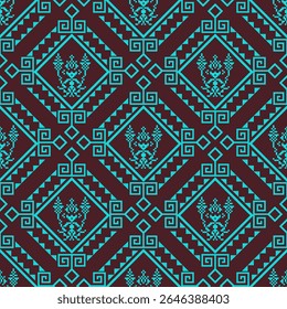 Geometric embroidery design, pixel fabric, ethnic pattern, cross stitch, design for tile, fabric, tapestry, vector, illustration, abstract,background, seamless