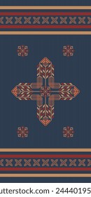 Geometric embroidery floral border pattern. Vector embroidery folk geometric floral seamless pattern. Ethnic geometric floral pattern use for textile border, area rugs, table runner, tablecloth, etc.
