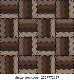 Geometric embroidery style checkered zigzag, dashed lines, hatches seamless stitch textured vector pattern. Repeated ornamental striped background with hatched lines, stripes. Endless grunge texture.