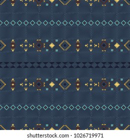 Geometric embroidery style. Ethnic seamless pattern. Abstract aztec background. Digital or wrapping paper. Good for web, print and textile design. Boho ornament vector.