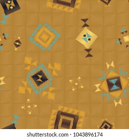 Geometric embroidery style. Ethnic seamless pattern. Abstract aztec background. Digital or wrapping paper. Good for web, print and textile design. Boho ornament vector.