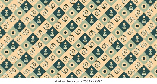Motivo geométrico de azulejos esmeralda y beige