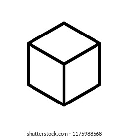 Geometric Empty Cube. Simple Outline Icon. Black On White Background