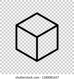 Geometric empty cube. Simple outline icon. On transparent background.