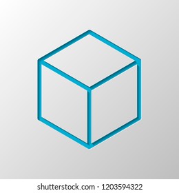 Geometric empty cube. Simple outline icon. Paper design. Cutted symbol with shadow