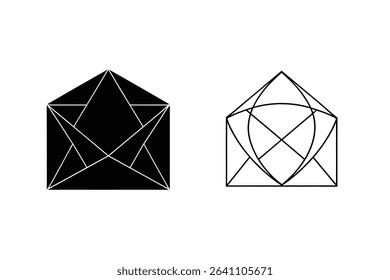 Geometric envelope designs black and white minimalist conceptual illustrations isolated on white background