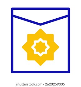 Geometric envelope symbol featuring a prominent stylized yellow octagram shape