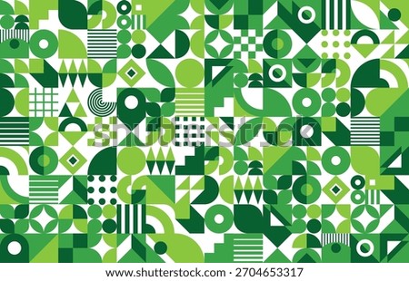 Geometric environment ecology Bauhaus pattern background. Nature ecosystem protection brutalism forms vector background, environment saving Bauhaus graphic pattern. Ecology geometric print or backdrop