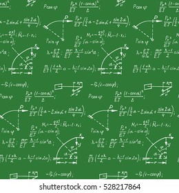 Geometric equations on school board. Education and scientific background. Vector hand-drawn seamless pattern.