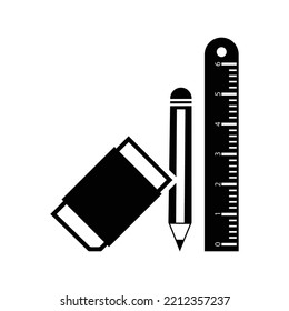 Geometric eraser pencil ruler icon | Black Vector illustration |