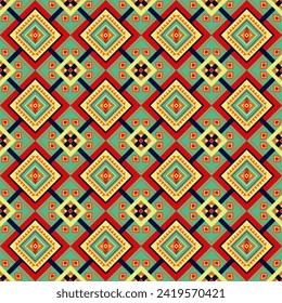 Geometric ethnic abstract ikat art, seamless pattern in tribal, folk embroidery, design for decoration, fabric, clothing, carpet, Mexican style, Aztec geometric.