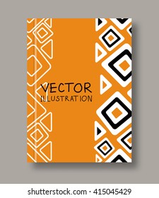 Geometric ethnic abstract orange flyers. Brochures unusual color shapes style. Design Painting elements. Line art. Wallpaper with empty space for your text. Vector illustration.