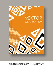 Geometric ethnic abstract orange flyers. Brochures unusual color shapes style. Design Painting elements. Line art. Wallpaper with empty space for your text. Vector illustration.