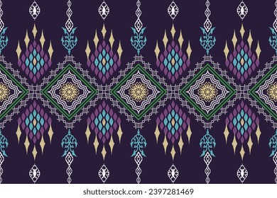 Geometric ethnic aztec embroidery style.Figure ikat oriental traditional art pattern.Design for ethnic background,wallpaper,fashion,clothing,wrapping,fabric,element,sarong,graphic,vector illustration.