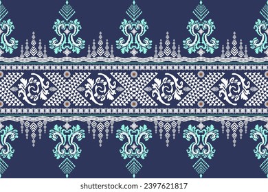 Geometric ethnic aztec embroidery style.Figure ikat oriental traditional art pattern.Design for ethnic background,wallpaper,fashion,clothing,wrapping,fabric,element,sarong,graphic,vector illustration.