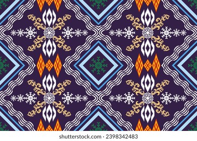 Geometric ethnic aztec embroidery style.Figure ikat oriental traditional art pattern.Design for ethnic background,wallpaper,fashion,clothing,wrapping,fabric,element,sarong,graphic,vector illustration.
