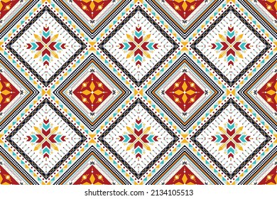Geometric ethnic aztec seamless pattern design. Design for background, wallpaper, carpet, fabric, clothing, scarf, handkerchief. Colorful fabric backgrounud. Navajo motifs.  Vector illustration.