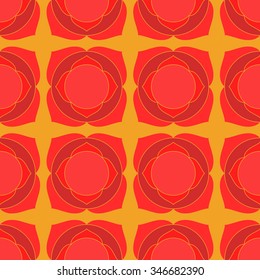 Geometric ethnic background. Abstract red lotus flowers. Oriental Indian, Buddhistic, Chinese seamless pattern in vector