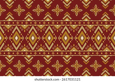 Geometric ethnic background featuring warm tribal hues, symmetrical forms, and cultural elegance, Traditional tribal pattern with symmetrical diamond motifs and warm ethnic tones