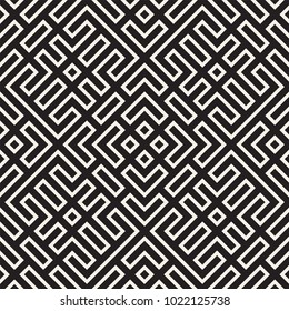 Geometric Ethnic Background With Symmetric Lines Lattice. Stylish Monochrome Texture. Vector Abstract Seamless Pattern.