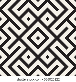 Geometric Ethnic Background With Symmetric Lines Lattice. Stylish Monochrome Texture. Vector Abstract Seamless Pattern.